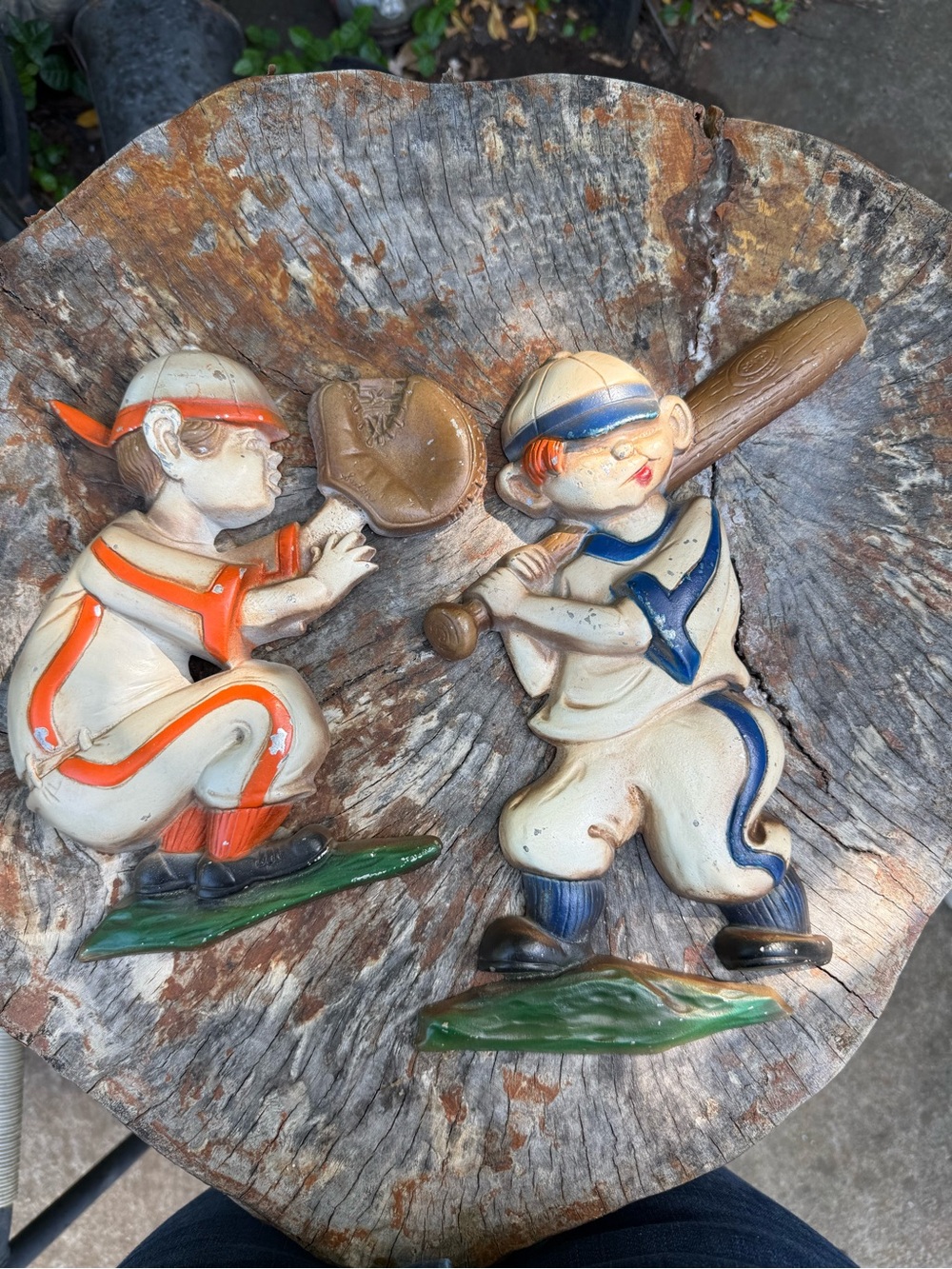 Vintage Style Cream and Orange Baseball Wall Plaques (Set of 2)